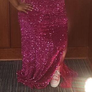 magenta sequin ballroom gown plus size 2X 16 worn once NO OUTSIDE COMMUNICATION